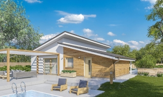 Bungalow mit Pultdächern.